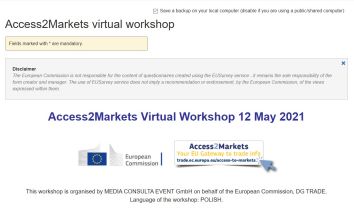 Tylko do 10 maja br. można zarejestrować się na wirtualne warsztaty dotyczące portalu Access2Markets