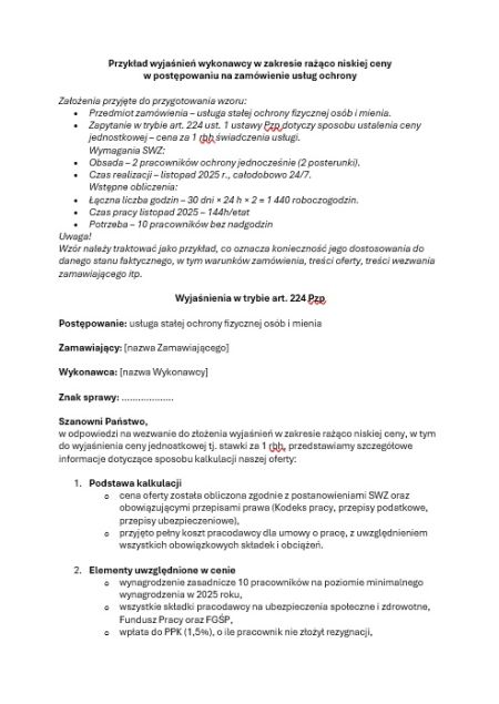 Wyjaśnienia wykonawcy